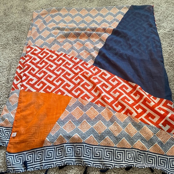 Orange and blue multi pattern scarf - Picture 2 of 4